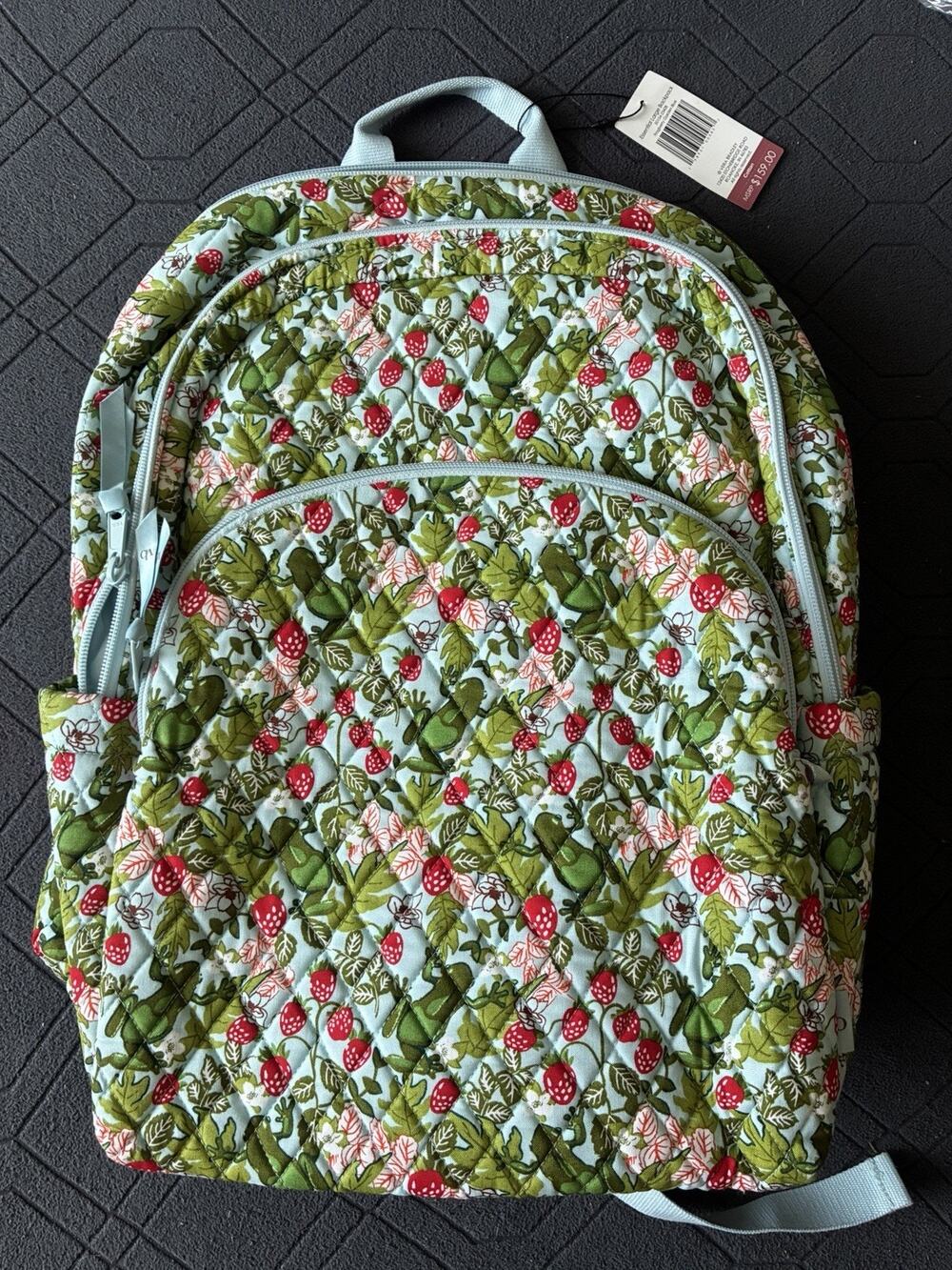 Vera Bradley Frogberry Garden Blue Essential 17” Laptop Large Backpack NWT